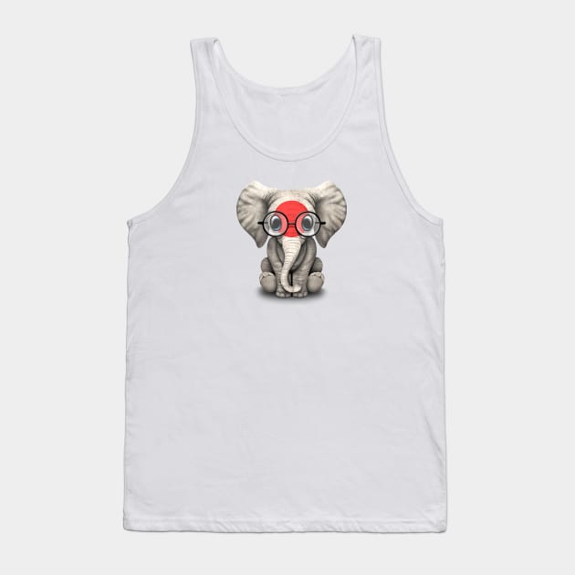 Baby Elephant with Glasses and Japanese Flag Tank Top by jeffbartels